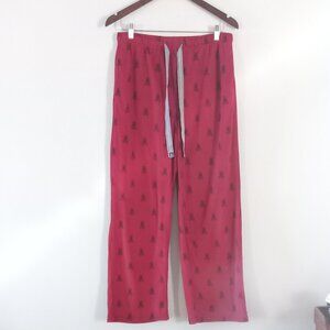 PSYCHO BUNNY dark red logo pattern fleece pyjama pants